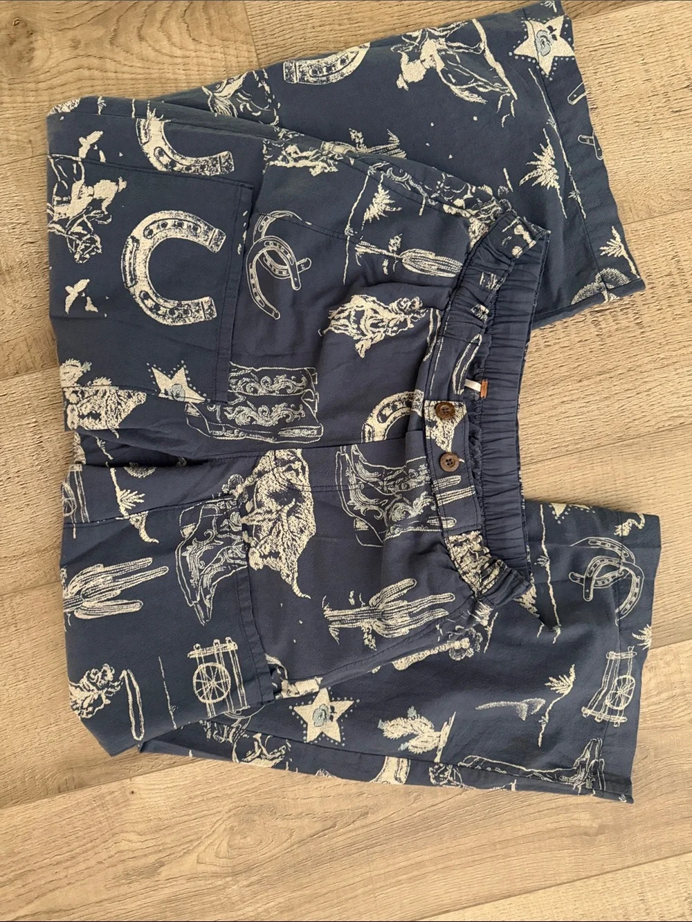 Free People Navy Blue Western Print Boot Cut Pants - Picture 2 of 4